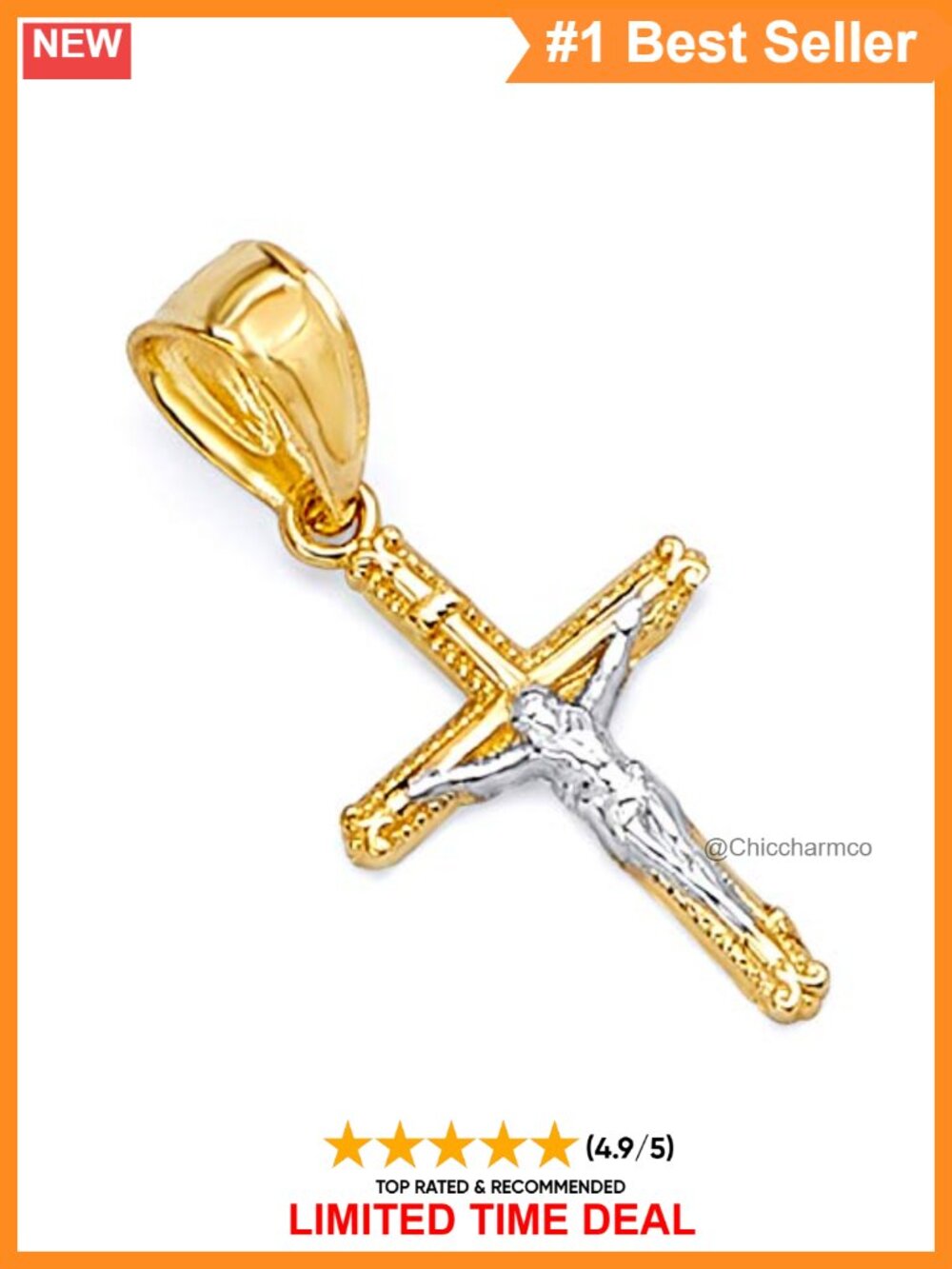 14k Two Tone Gold Jesus Crucifix Cross Charm Pendant